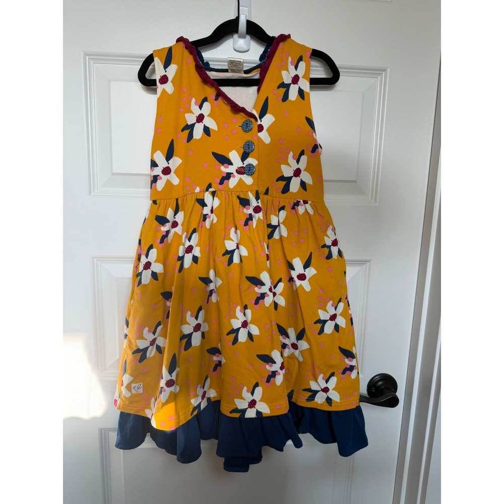 30.Wildflowers Girls Floral Dress Mustard Yellow Detachable Gnome Hood Size 10